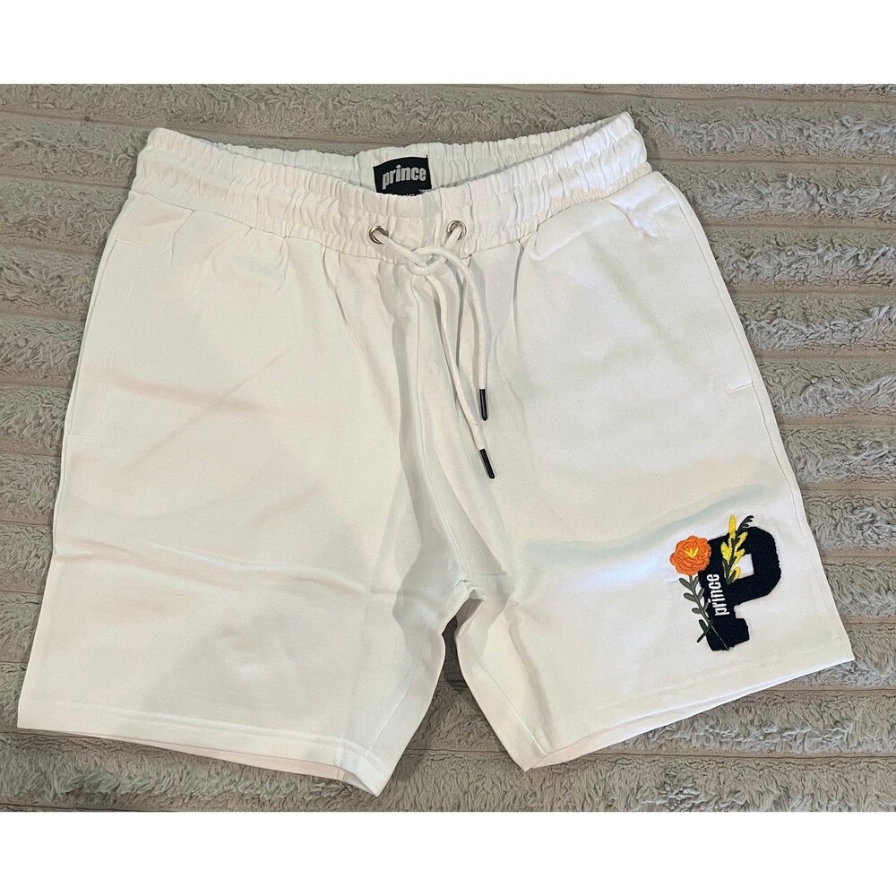 Prince Floral “P” Logo Shorts Men’s Medium White Athletic Drawstring NWT
